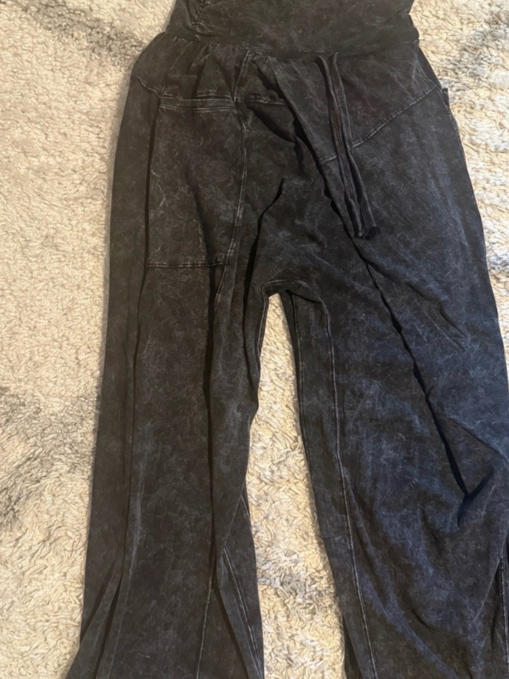 Free People Wide Leg Drawstring Pants in Washed Black
